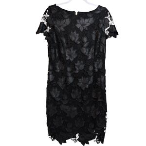 Cache Black Lace Floral Sheath Cap Sleeve Dress Cocktail Date night Size L